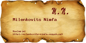 Milenkovits Nimfa névjegykártya